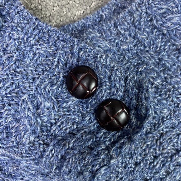 Aran Sweater Market Poncho Shawl Women's One Size Blue Merino Wool Ireland - Picture 3 of 13